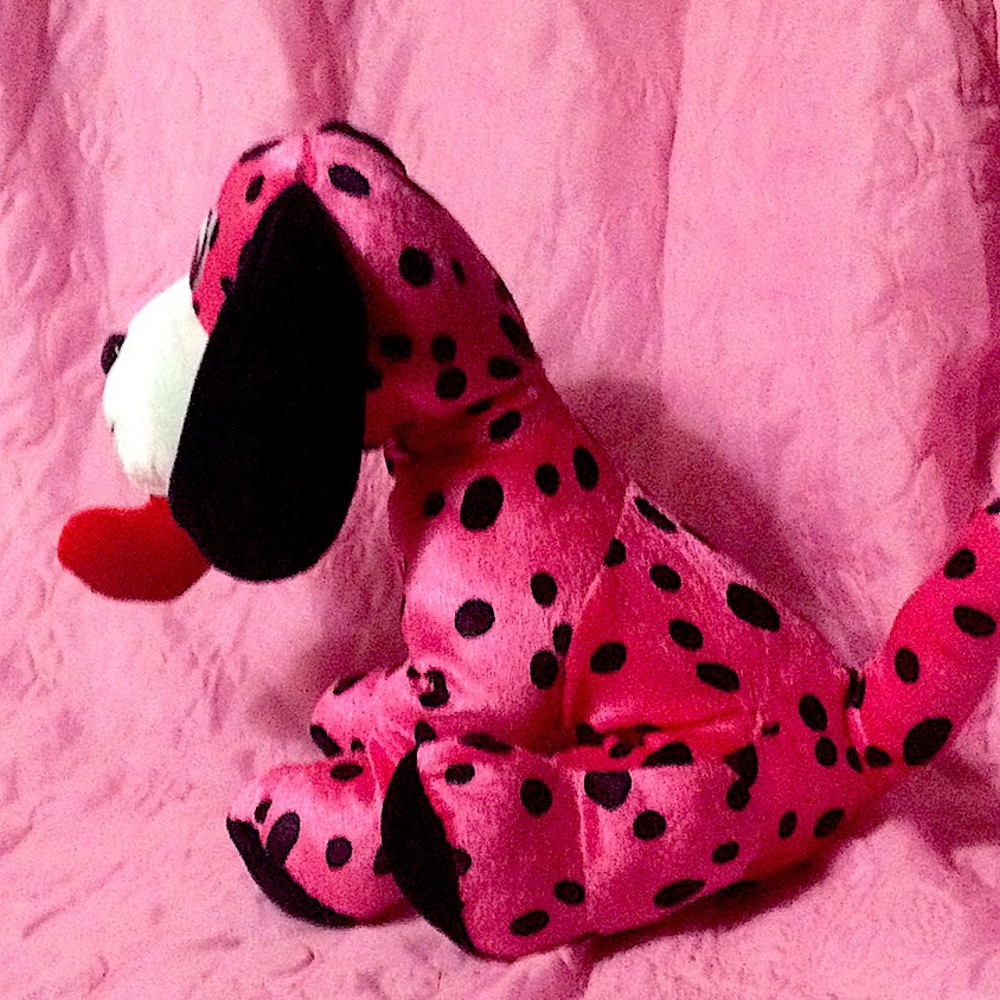 ⭐️ Cute Plushie Pink Black Spot Dog w/ Heart - Picture 3 of 6